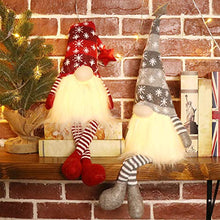 Load image into Gallery viewer, EDLDECCO Christmas Gnome with Light Timer 27 Inches Set of 2 Knitted Hat Nisse Figurine Plush Swedish Nordic Tomte Scandinavian Elf X'Mas Holiday Party Home Decor Ornaments (Red &amp; Grey)
