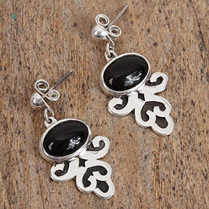 NOVICA Obsidian .925 Sterling Silver Dangle Earrings, Sophisticated Mystique'