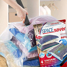 Load image into Gallery viewer, Spacesaver Premium Vacuum Storage Bags. 80% More Storage! Hand-Pump for Travel! Double-Zip Seal and Triple Seal Turbo-Valve for Max Space Saving! (Mix 4 Pack (2 x Large, 2 x Jumbo))
