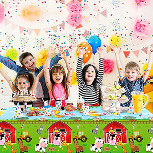 3 Pieces Farm Animals Party Tablecloth Farmhouse Disposable Plastic Table Cover Barnyard Farm Animal Theme Party Decorations for Picnics Baby Shower Boys Girls Birthday Party Supplies, 108 x 54 Inch