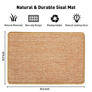 FUKUMARU Cat Scratcher Mat, 23.6 X 15.7 Inch Natural Sisal Cat Scratch Mats, Horizontal Cat Floor Scratching Pad Rug, Protect Carpets and Sofas