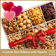 Load image into Gallery viewer, Christmas Gift Basket Holiday Nuts in Reusable Wooden Tray + Heart Ribbon (12 Assortments) Gourmet Food Bouquet Xmas Arrangement Platter, Birthday Care Package, Healthy Kosher Snack Box - Families
