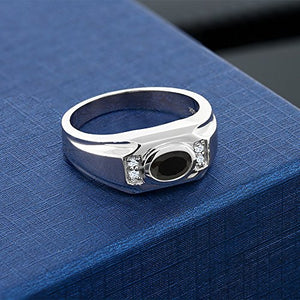 Gem Stone King 1.25 Ct Oval Black Onyx White Created Sapphire 925 Sterling Silver Men's Ring (Size 11)