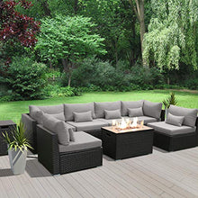 Load image into Gallery viewer, DINELI Patio Furniture Sectional Sofa with Gas Fire Pit Table Outdoor Patio Furniture Sets Propane Fire Pit (Light Grey-Rectangular Table)
