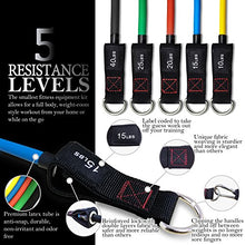 Load image into Gallery viewer, TheFitLife Exercise Resistance Bands with Handles - 5 Fitness Workout Bands Stackable up to 110 lbs, Training Tubes with Large Handles, Ankle Straps, Door Anchor Attachment, Carry Bag and Bonus eBook
