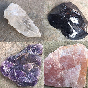 Luckeeper Healing Crystal Wands | 2" Amethyst Crystal, Rose Quartz,Clear Quartz,Black Obsidian| 6 Faceted Reiki Chakra with 4 pcs Tumbled Crystals