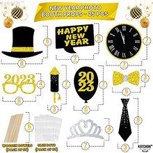 Load image into Gallery viewer, New Years Eve Photo Booth Props 2023 - Glitter, Pack of 25 | New Years Photo Booth Props 2023 | New Years Eve Party Supplies 2023 | NYE Photo Booth Props 2023, Happy New Year Decorations 2023 Props

