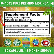 Load image into Gallery viewer, Moringa Oleifera 180 Capsules – 100% Pure Leaf Powder - Max 1000mg Per Serving - Complete Green Superfood Supplement - Full 3 Month Supply - Pure Miracle Tree Moringa Super Greens Powder Vegan Caps
