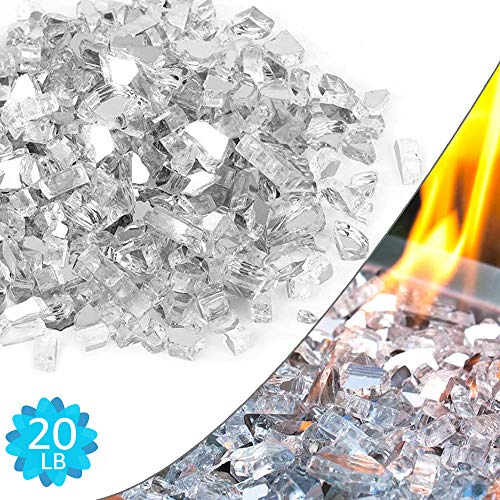 CJGQ Fire Glass 20LB for Fire Pit Extreme Tempature Rating Good for Propane or Natural Gas Reflective Fireplace Glass Crystal White
