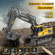 Load image into Gallery viewer, KidsFaves Remote Control Excavator Toys for Boys RC Excavator with 2 Rechargeable Batteries Metal Shovel Lights and Sounds 2.4Ghz Best RC Construction Toys Gifts Idea for Kids
