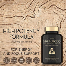 Load image into Gallery viewer, Panax Ginseng and Rhodiola Rosea 2000mg - Korean Ginseng High Strength 60 Capsules - Herbal Supplement for Men &amp; Women - Energy Complex with Ginseng Root Extract Standardized 7% Ginsenosides - US Made
