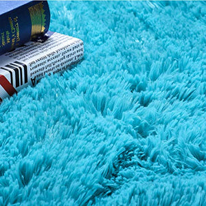 Softlife Fluffy Area Rugs for Bedroom 2.6' x 5.3' Oval Shaggy Floor Carpet Cute Rug for Girls Kids Room Living Room Home Decor, Turquoise Blue