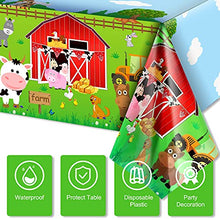 Load image into Gallery viewer, 3 Pieces Farm Animals Party Tablecloth Farmhouse Disposable Plastic Table Cover Barnyard Farm Animal Theme Party Decorations for Picnics Baby Shower Boys Girls Birthday Party Supplies, 108 x 54 Inch
