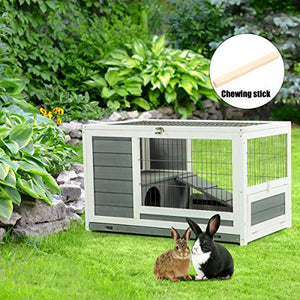 U-MAX Rabbit Hutch Pet House for Small Animals Puniea Pig House Rabbit Cage with Hideout for Rest Bunny House Indoor & Outdoor No Leak Trays & Ladder (35.4 inches)