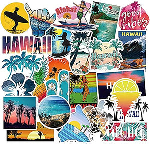 100 Pcs Hawaii Summer Stickers , Waterproof Vinyl Decals for Surfboard Water Bottles Guitar Laptop Luggage Skateboard Refrigerator Scrapbooking Beach Vacation Decorate Gift for Teens Kids