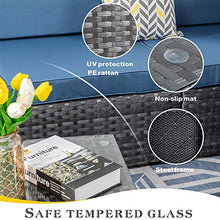 Load image into Gallery viewer, SUNLEI 7pcs Patio Outdoor Furniture Sets Conversation Set,Low Back All-Weather Rattan Sectional Sofa with Tea Table&amp;Washable Couch Cushions(Silver Rattan)（Aegean Blue）
