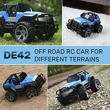 Load image into Gallery viewer, DEERC DE42 Remote Control Car RC Racing Cars,1:18 Scale 80 Min Play 2.4Ghz LED Light Auto Mode Off Road RC Trucks with Storage Case,All Terrain SUV Jeep Cars Toys Gifts for Boys Kids Girls Teens,Blue
