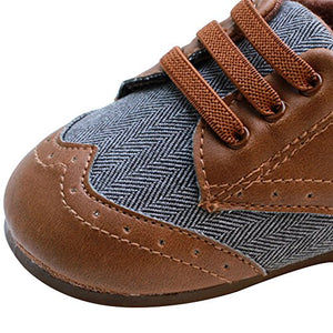 Kuner Baby Boys Brown Pu Leather +Canvas Rubber Sole Outdoor First Walkers Shoes (13.5cm(12-18months))