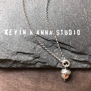Sterling Silver 3D Petite Acorn Charm Necklace, 16"