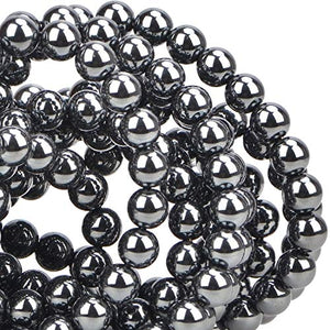 100Pcs Natural Crystal Beads Stone Gemstone Round Loose Energy Healing Beads with Free Crystal Stretch Cord for Jewelry Making (Hematite, 8MM)