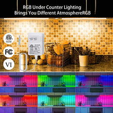 Load image into Gallery viewer, RGB Under Cabinet Lights Plug in, 3 PCS 12 Inch Under Cabinet Lighting Kit, Closet Lights with Smart APP Remote &amp; Adapter, Dimmable Under Counter Lights for Kitchen, Shelf, Workbench, Desk, Bookcase
