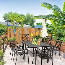 Load image into Gallery viewer, SUNCROWN 7-Piece Outdoor Wrought Iron Chairs and Table Patio Dining Furniture Set - 6 Stackable Metal Chairs and 1 Rectangular Steel Slat Bistro Table with 1.57&quot; Umbrella Hole for Garden Backyard Deck

