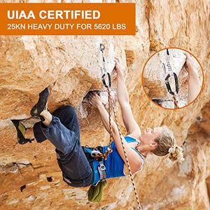 Favofit UIAA Certified Climbing Carabiners (Certificate No.: USA 20-5611), 3 Pack, 25KN (5620 lbs) Heavy Duty Large Locking Carabiner Clips for Rock/Ice Climbing Rappelling Rescue Swing etc, Black