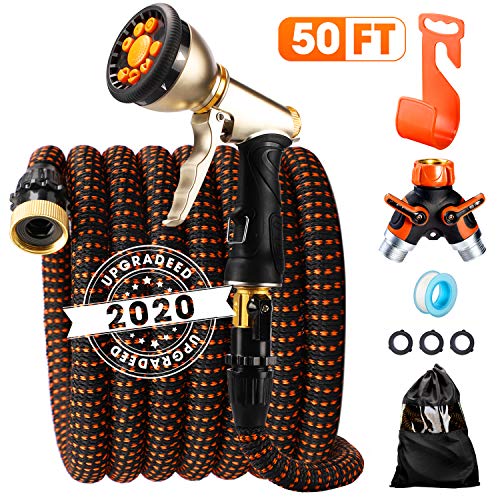 Delxo 2020 Upgrade 50FT Expandable Garden Hose Water Hose with 9-Function High-Pressure Spray Nozzle, Heavy Duty Flexible Hose, 3/4