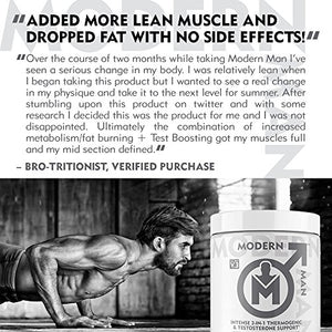 Modern Man V3 - Testosterone Booster + Thermogenic Fat Burner for Men, Boost Focus, Energy & Alpha Drive - Anabolic Weight Loss Supplement & Lean Muscle Builder | Lose Belly Fat - 60 Pills