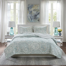 Load image into Gallery viewer, Comfort Spaces Paisley Design, Double Sided Quilting All Season, Lightweight, Coverlet Bedspread Bedding Set, Matching Shams, King/California King (104 in x 90 in), Kashmir, Blue/Grey
