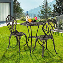 Load image into Gallery viewer, YAHEETECH 3 PCS Patio Set Tulip Design Setting Cast Bistro Table Chair Outdoor Patio Furniture, Aluminum, Antique Bronze

