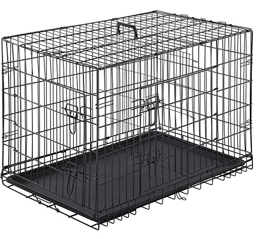BestPet Dog Crate Double Door Folding Metal Dog Cage Plastic Tray Pet Crate Pet Cage W/Divider,24