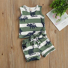 Load image into Gallery viewer, 2Pcs Baby Boys Summer Clothing Sets Cute Letters Print Sleeveless Tank Tops T-Shirt+Palm Shorts Outfits (Black Tank Tops+Beach Shorts, 0-6 Months)
