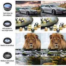 Load image into Gallery viewer, Godefa Phone Camera Lens Kit, 14 in 1 Lenses with Selfie Ring Light for iPhone Xs, Xr,8 7 6s Plus, Samsung and other Andriod Smartphone, Universal Clip on Wide angle+Macro+ Zoom Camera Lenses and More
