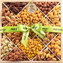 Load image into Gallery viewer, Christmas Gift Basket Holiday Nuts in Reusable Wood Tray + Green Ribbon (12 Assortments) Gourmet Food Bouquet Xmas Arrangement Platter, Birthday Care Package, Healthy Kosher Snack Box - Family Adults
