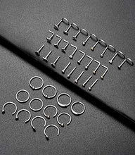 Load image into Gallery viewer, Tornito 20G 36Pcs Stainless Steel L Shaped Nose Ring CZ Nose Stud Retainer Labret Nose Piercing Jewelry (A0：30Pcs, Silver Tone)
