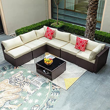 Load image into Gallery viewer, YITAHOME 7 Pieces Patio Furniture Set, Outdoor Sectional Sofa PE Rattan Wicker Conversation Set Outside Couch with Glass Table and Cushions for Porch Lawn Garden Backyard, Brown
