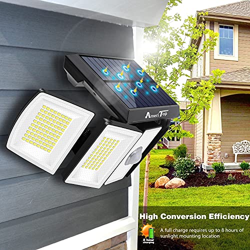 Load image into Gallery viewer, Solar Lights Outdoor – AmeriTop 300 LED 7000K Motion Sensor Lights Cordless; 5 Adjustable Heads, 360° Wide Angle Illumination, IP65 Waterproof, Security LED Flood Light for Patio Yard Garden 2 Pack