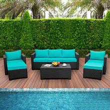 Load image into Gallery viewer, Rattaner Patio Wicker Furniture Set 6 Pieces Outdoor PE Rattan Conversation Couch Sectional Chair Sofa Set with Turquoise Cushion.
