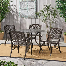 Load image into Gallery viewer, Christopher Knight Home Hallandale Outdoor Sarasota Cast Aluminum Square Dining Set, 5-Pcs Set, Hammered Bronze
