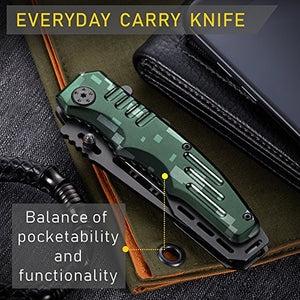 Spring Assisted Knife - Pocket Folding Knife - Military Style - Boy Scouts Knife - Tactical Knife - Good for Camping Hunting Survival Indoor and Outdoor Activities Mens Gift 6681 N