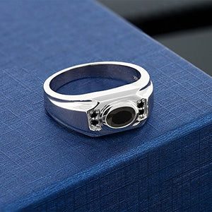 Gem Stone King 1.22 Ct Oval Black Onyx Black Diamond 925 Sterling Silver Men's Ring (Size 8)