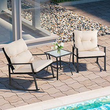 Load image into Gallery viewer, Walsunny 3 Pieces Patio Set Outdoor Wicker Patio Furniture Sets Modern Rocking Bistro Set Rattan Chair Conversation Sets with Coffee Table(Beige)
