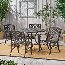 Load image into Gallery viewer, Christopher Knight Home Hallandale Outdoor Cast Aluminum Dining Set for Patio or Deck, 5-Pcs Set, Black
