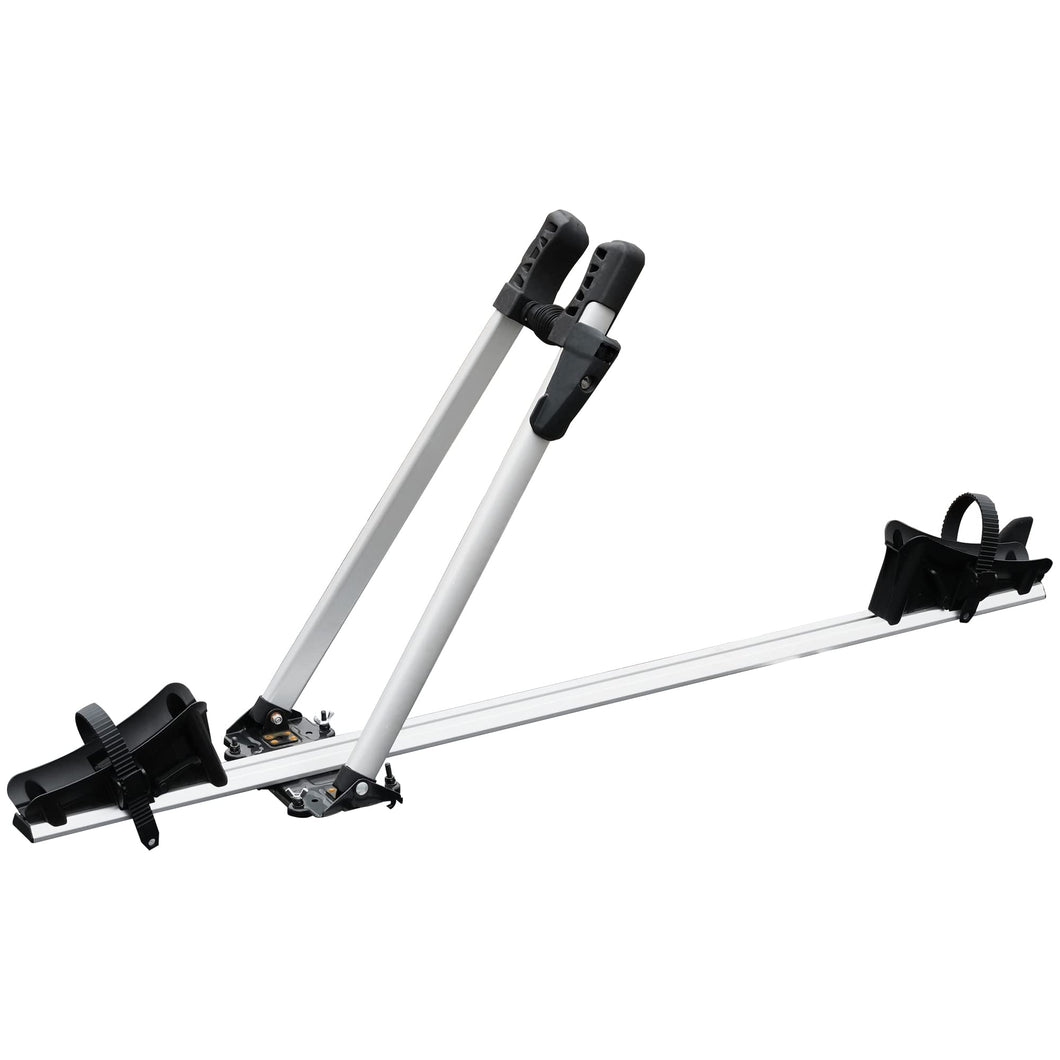 Zibomm Universal Roof Mount Bike Rack, Fork Mount Bike Carrier for Roof Racks with Foldable Secure Ratcheting Arm & Safe Locking, Aluminum Car Rooftop Bicycle Carrier 1 Bike Capacity Up to 38.5 lbs