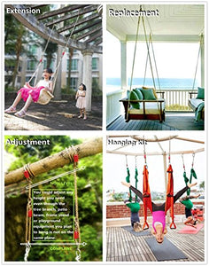 Tree Swing Ropes Hammock Chair Straps Hanging Kit with 2 Carabiners for Replacement, Adjustment or Extension - 6ft & Holds to 600lbs, Perfect for Children Swing, Outdoor Hammock and Hanging Chair