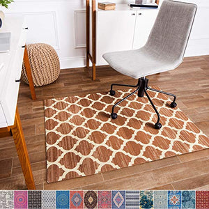 Anji Mountain Chair Mat Rug'd Collection, 1/4" Thick - For Low Pile Carpets & Hard Surfaces, Nizwa , Brown and Ivory Trellis