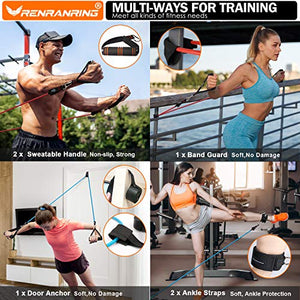 RENRANRING Resistance Bands Set, Exercise Bands with Stackable Workout Bands, Door Anchor Attachment, Handles, Legs Ankle Straps, Carry Bag for Fitness