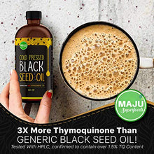 Load image into Gallery viewer, MAJU's Black Seed Oil 16oz: 3x% Thymoquinone, Cold Pressed, no Pesticides, 100% Turkish Black Cumin Nigella Sativa Seed Oil (Better Than Organic), non-GMO, 100% Liquid Pure Blackseed Oil, Glass Bottle
