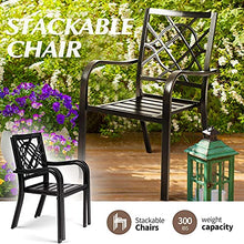Load image into Gallery viewer, SUNCROWN 7-Piece Outdoor Wrought Iron Chairs and Table Patio Dining Furniture Set - 6 Stackable Metal Chairs and 1 Rectangular Steel Slat Bistro Table with 1.57&quot; Umbrella Hole for Garden Backyard Deck
